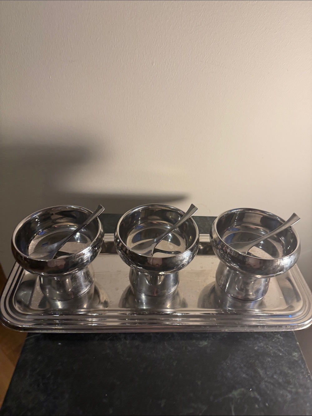Stainless Steel Triple Condiment Server Set with Spoons